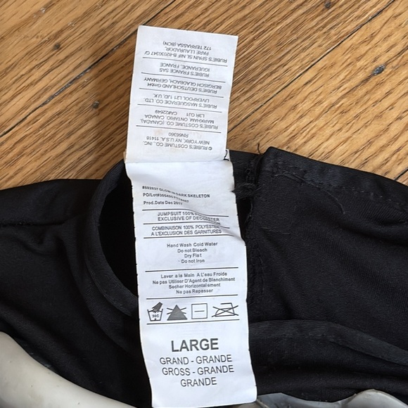 Rubie’s Glow in the Dark Skeleton Halloween Costume Jumpsuit with Gloves Size L - Picture 9 of 12